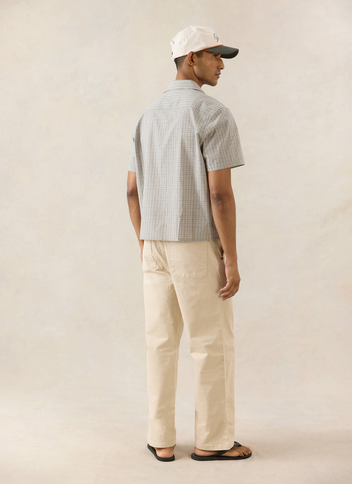 Men's Boxy Short Sleeve Shirt - Cotton - Cream Check - Percival