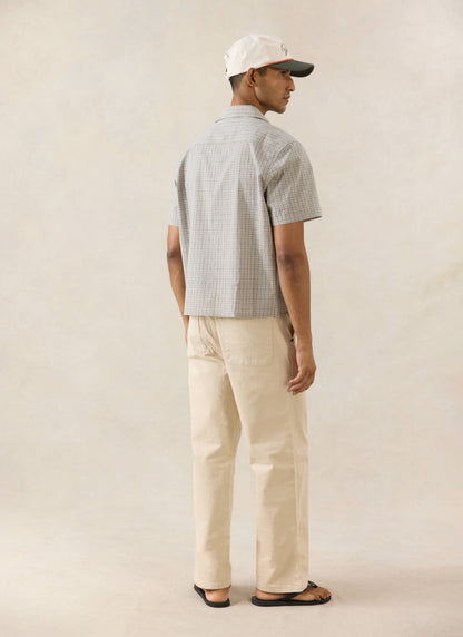 Men's Boxy Short Sleeve Shirt - Cotton - Cream Check - Percival
