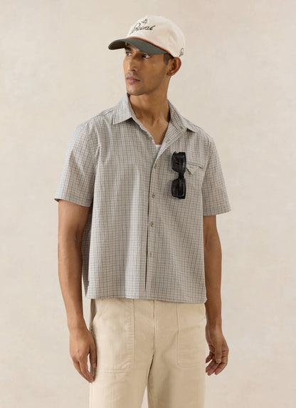 Men's Boxy Short Sleeve Shirt - Cotton - Cream Check - Percival