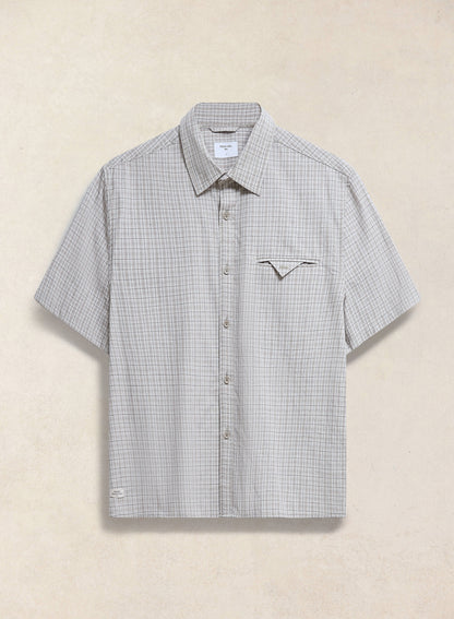 Men's Boxy Short Sleeve Shirt - Cotton - Cream Check - Percival
