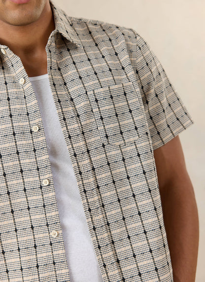 Men's Short Sleeve Check Shirt: Bayley - Cotton - Cream - Percival