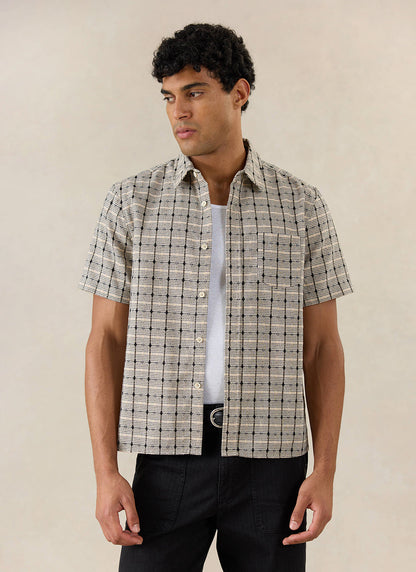 Men's Short Sleeve Check Shirt: Bayley - Cotton - Cream - Percival