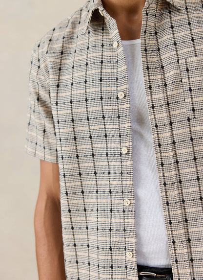 Men's Short Sleeve Check Shirt: Bayley - Cotton - Cream - Percival
