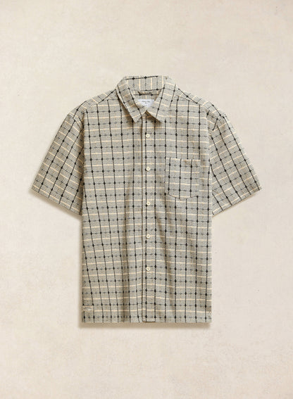 Men's Short Sleeve Check Shirt: Bayley - Cotton - Cream - Percival