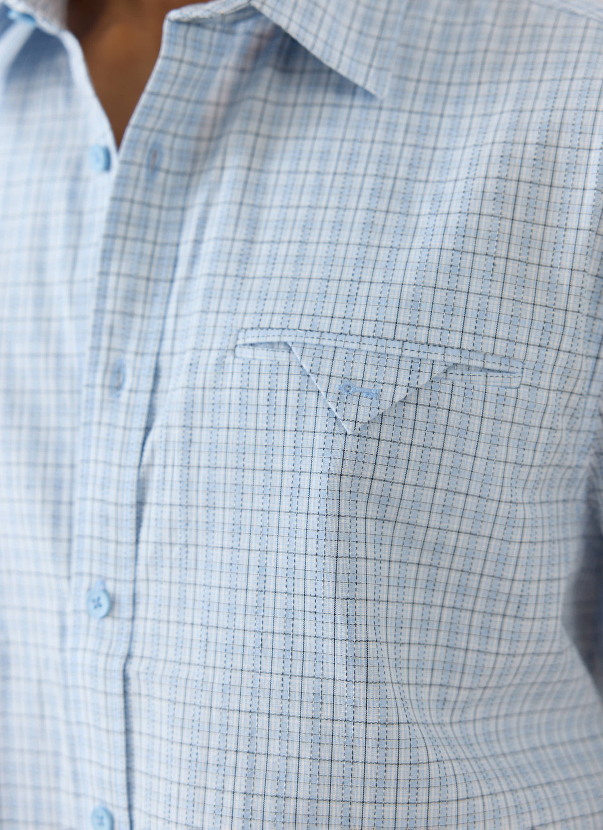 Men's Boxy Short Sleeve Shirt - Cotton - Blue Check - Percival