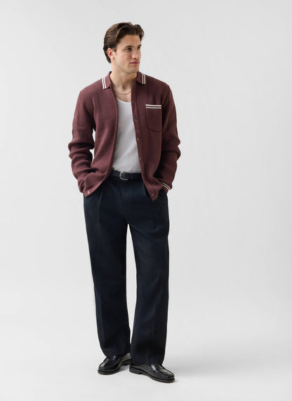 Men's Knit Shirt - Long Sleeve - Cuban Collar - Espresso Brown