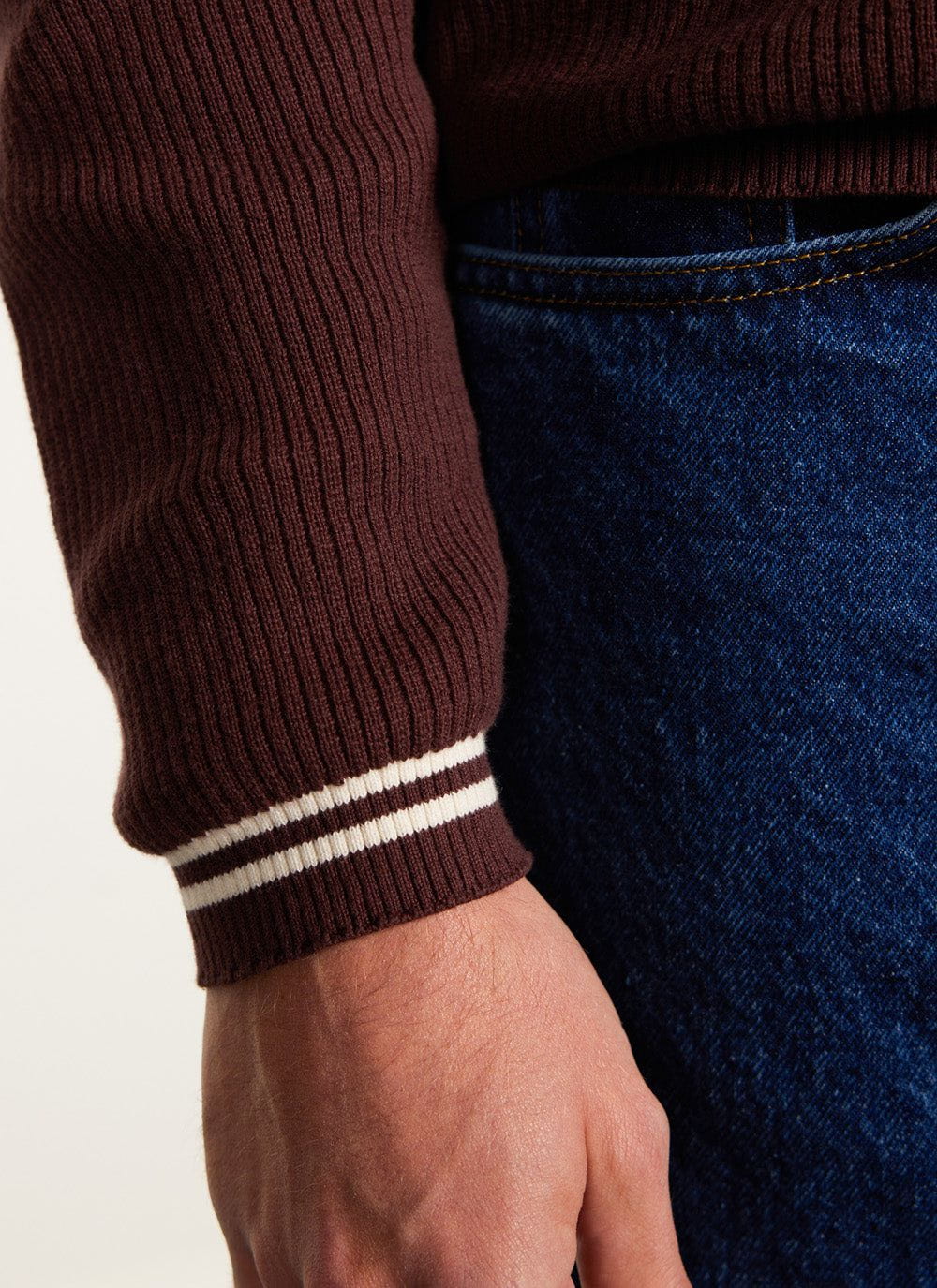 Men's Knit Shirt - Long Sleeve - Cuban Collar - Espresso Brown