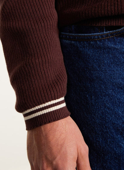 Men's Knit Shirt - Long Sleeve - Cuban Collar - Espresso Brown