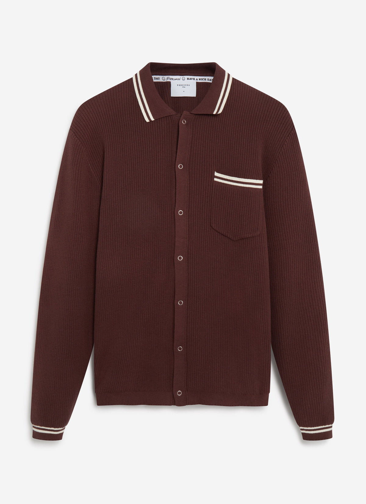 Men's Knit Shirt - Long Sleeve - Cuban Collar - Espresso Brown