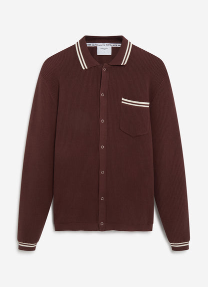 Men's Knit Shirt - Long Sleeve - Cuban Collar - Espresso Brown
