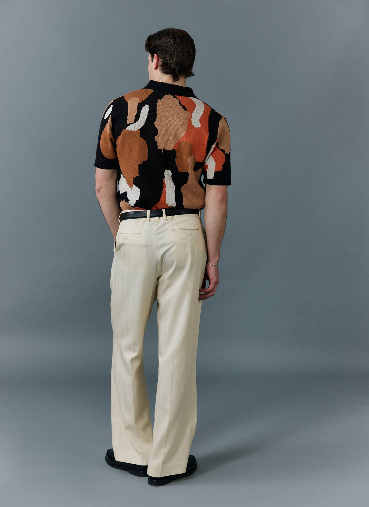 Men's Knitted Shirt Sleeve Shirt - Jacquard - Multicolour