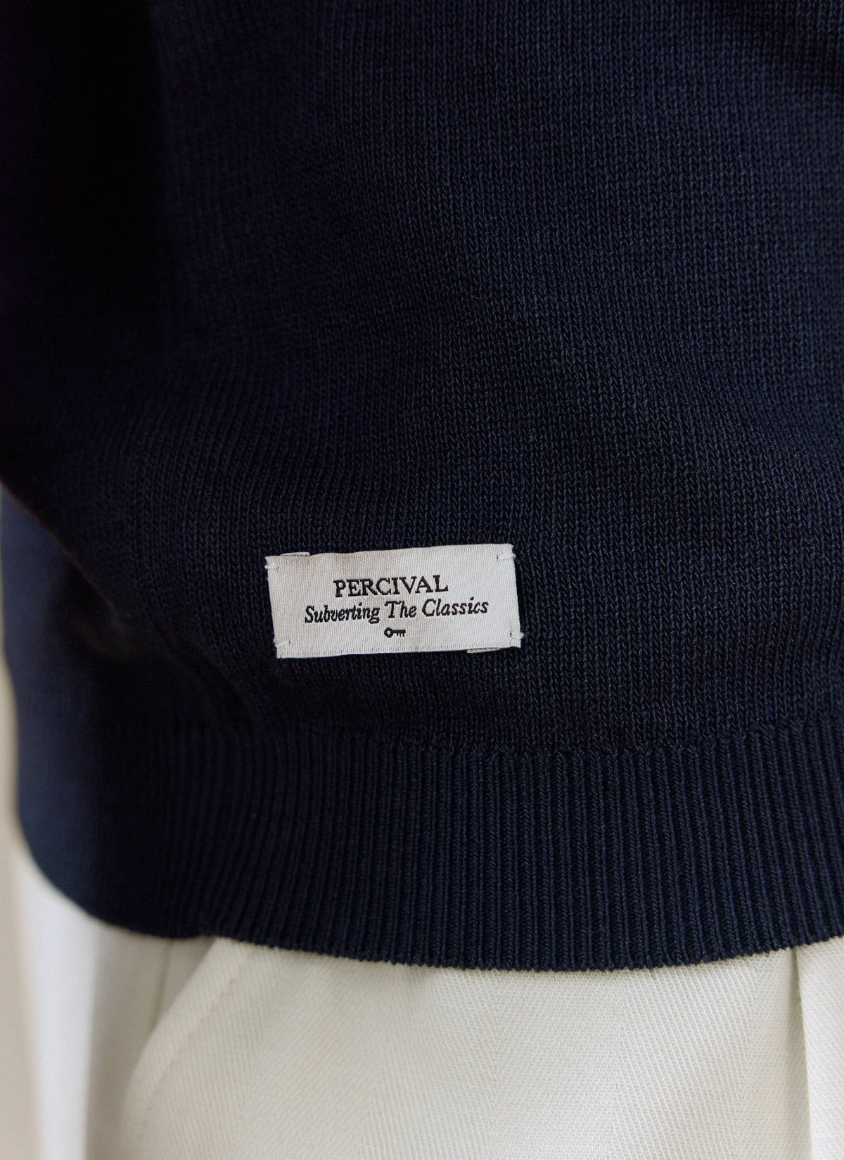 Men's Knitted Polo Shirt: Laurence - Open Collar - Navy Blue