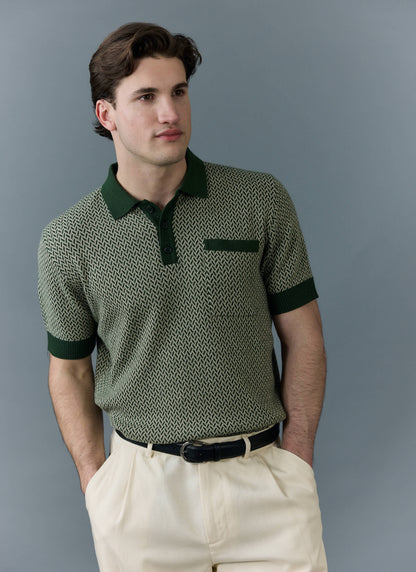 Men's Knitted Polo Shirt - Casa Martini - Forest Green