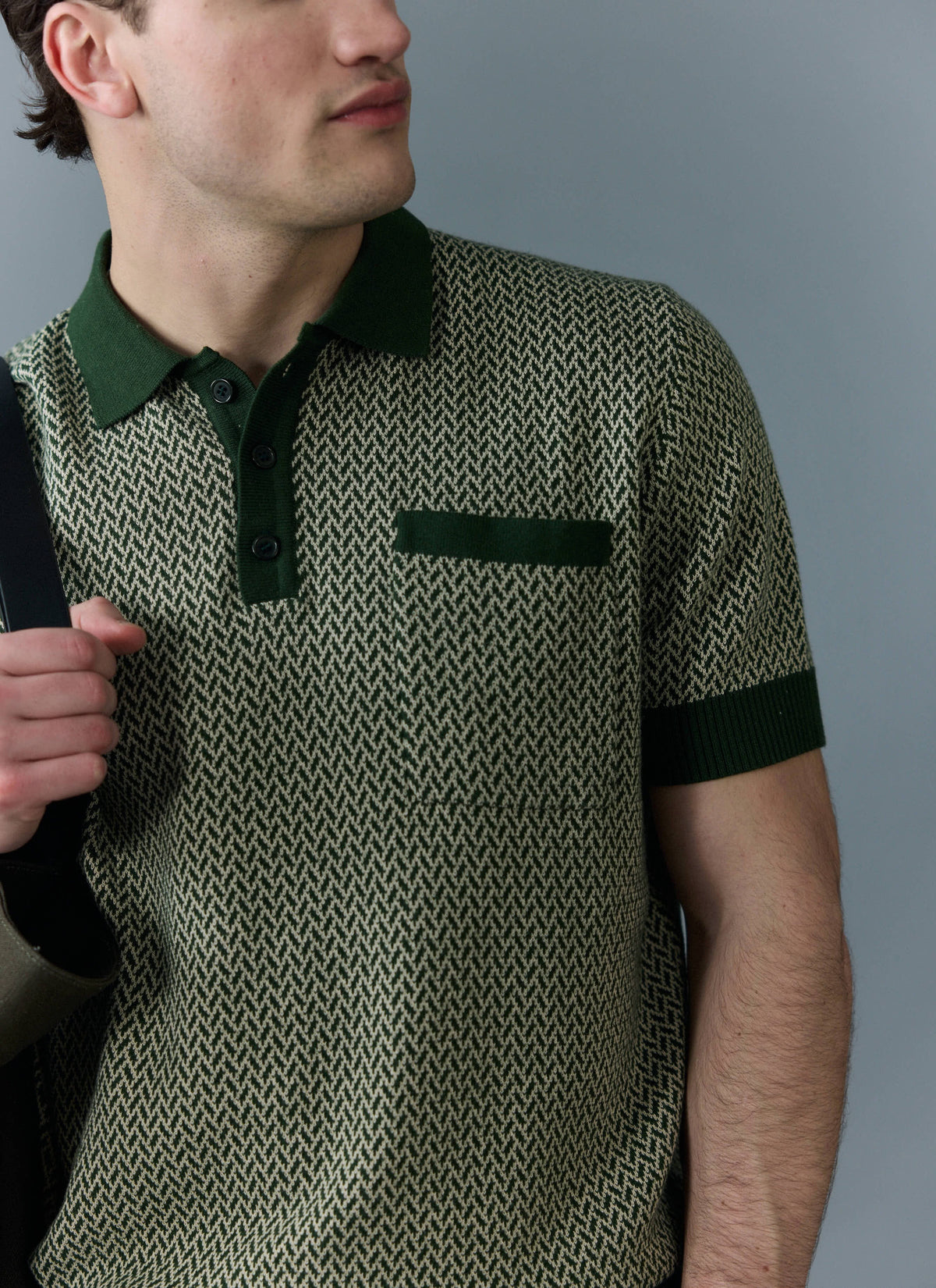 Men's Knitted Polo Shirt - Casa Martini - Forest Green