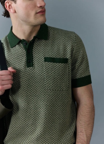 Men's Knitted Polo Shirt - Casa Martini - Forest Green
