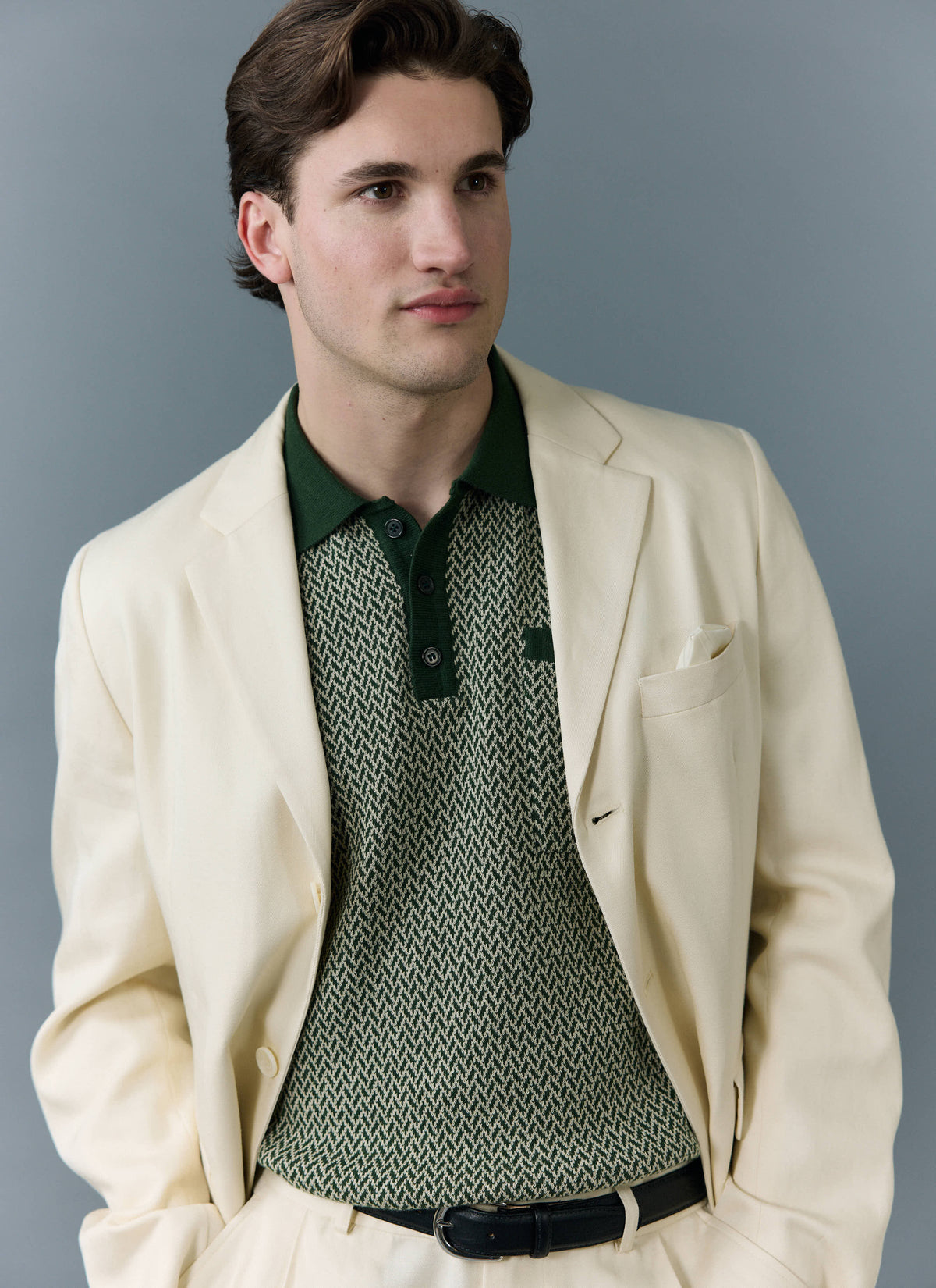 Men's Knitted Polo Shirt - Casa Martini - Forest Green