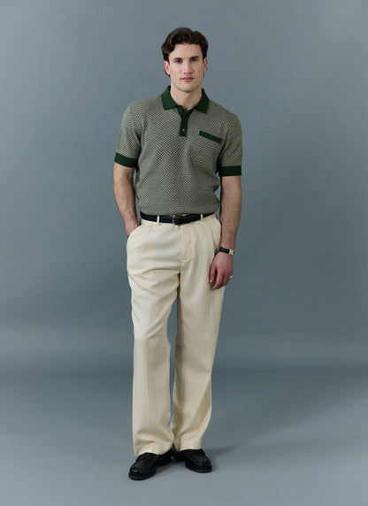 Men's Knitted Polo Shirt - Casa Martini - Forest Green