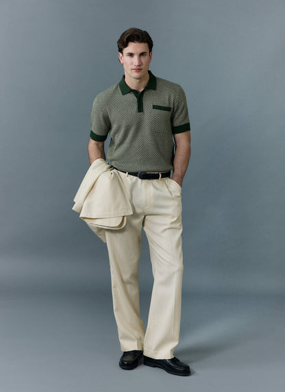 Men's Knitted Polo Shirt - Casa Martini - Forest Green