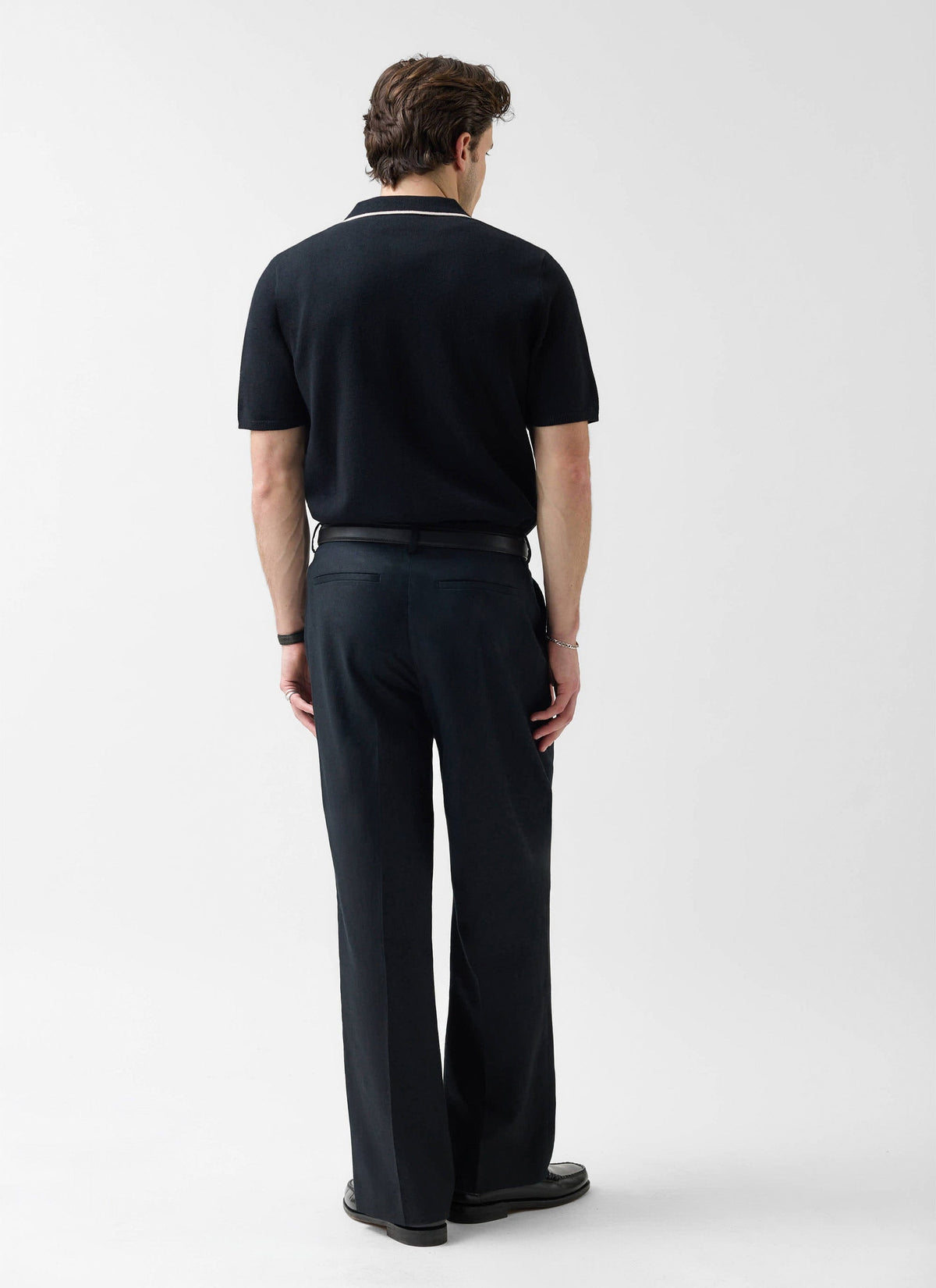 Contrast Trim Regular Knitted Shirt - Wool - Black