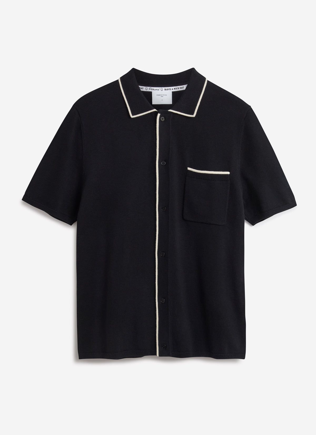 Contrast Trim Regular Knitted Shirt - Wool - Black