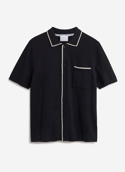 Contrast Trim Regular Knitted Shirt - Wool - Black