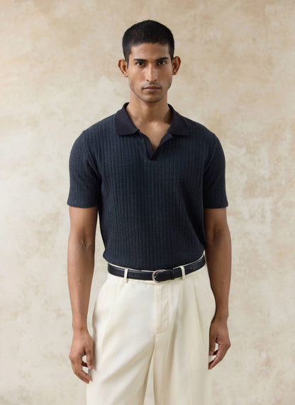 Men's Knitted Polo Shirt - Anthony - Cotton Blend - Black