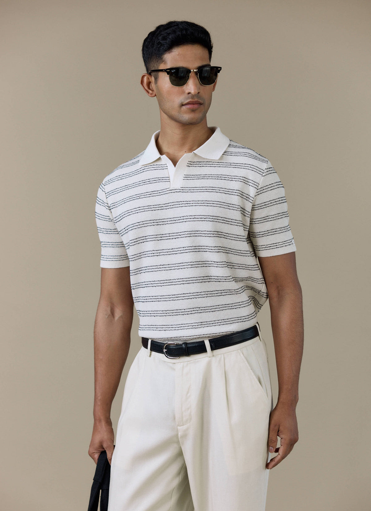 Men's Knitted Polo Shirt - Laurent - Cotton - Black