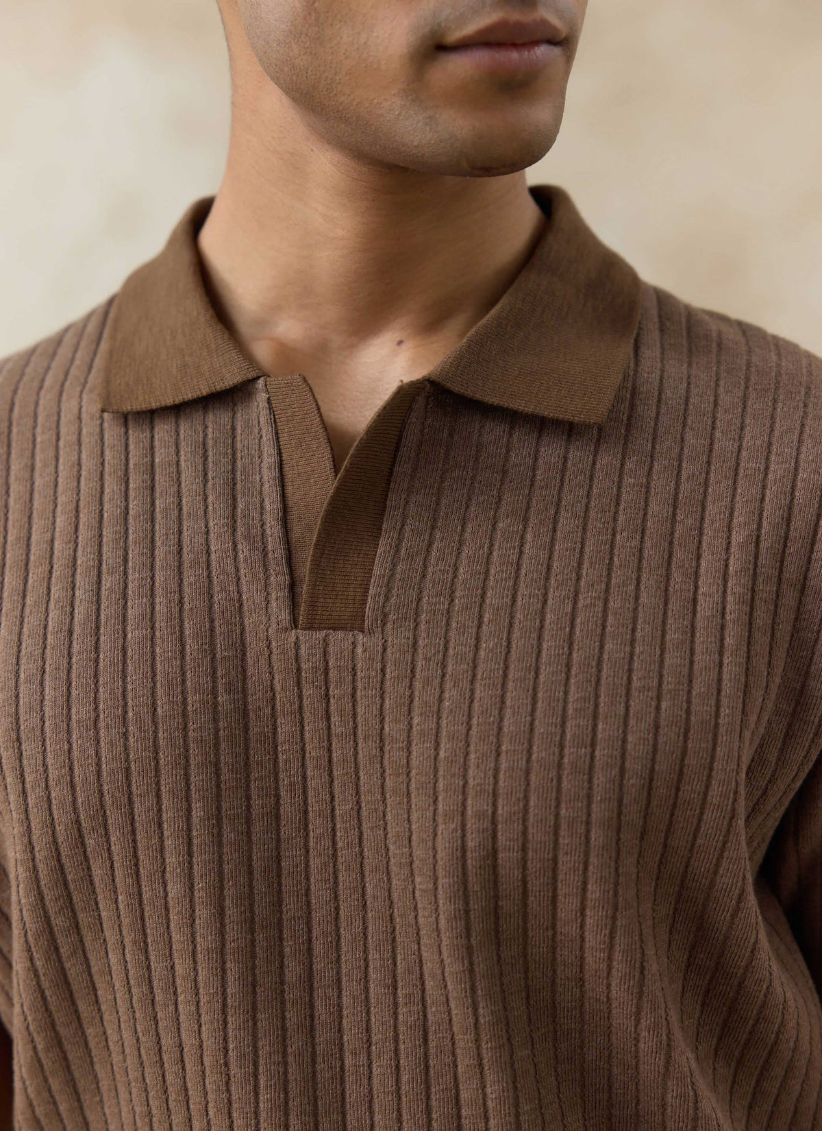 Men's Knitted Polo Shirt - Anthony - Cotton Blend - Brown