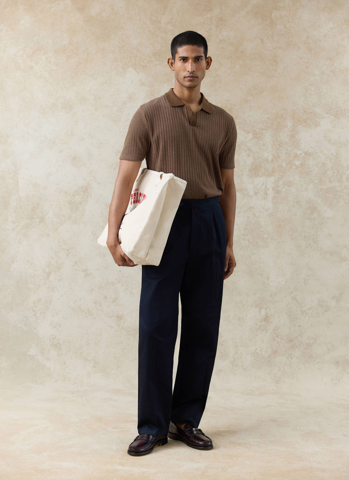 Men's Knitted Polo Shirt - Anthony - Cotton Blend - Brown