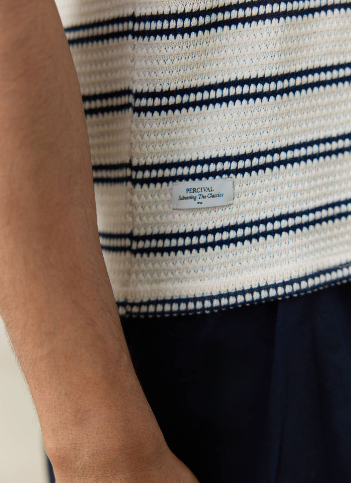 Men's Knitted Polo Shirt - Moore - Cotton - Cream Stripe