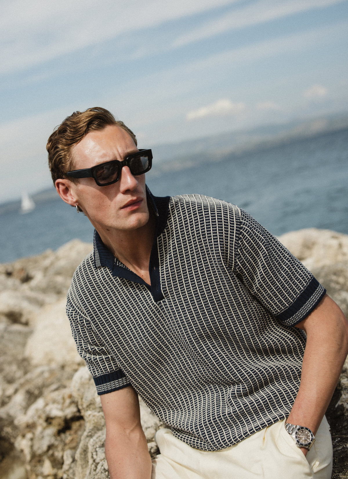 Men's Knitted Polo Shirt: Claude - Cotton - Navy Blue