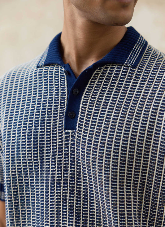 Men's Knitted Polo Shirt: Claude - Cotton - Navy Blue