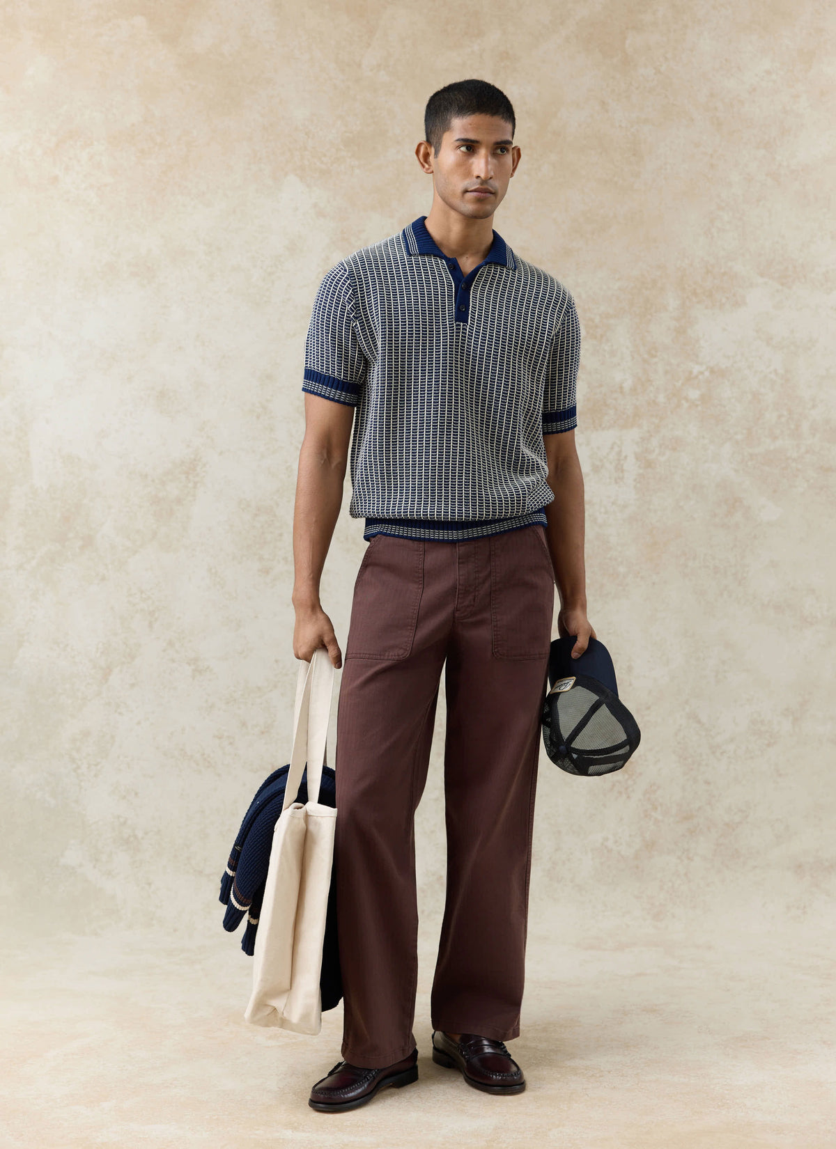 Men's Knitted Polo Shirt: Claude - Cotton - Navy Blue