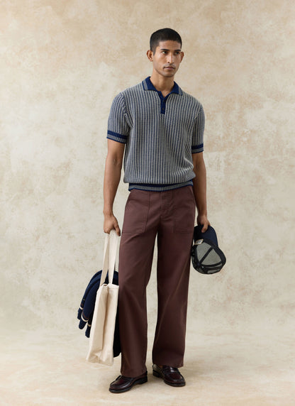 Men's Knitted Polo Shirt: Claude - Cotton - Navy Blue
