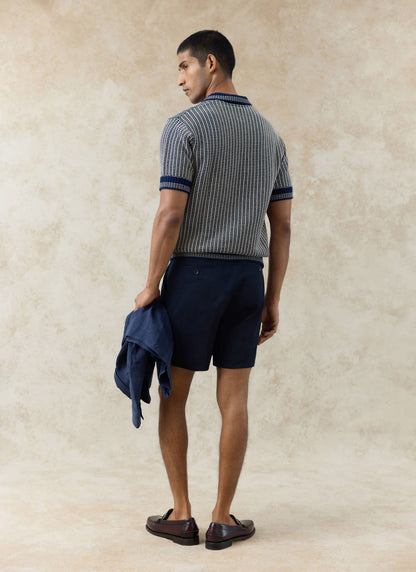 Men's Knitted Polo Shirt: Claude - Cotton - Navy Blue