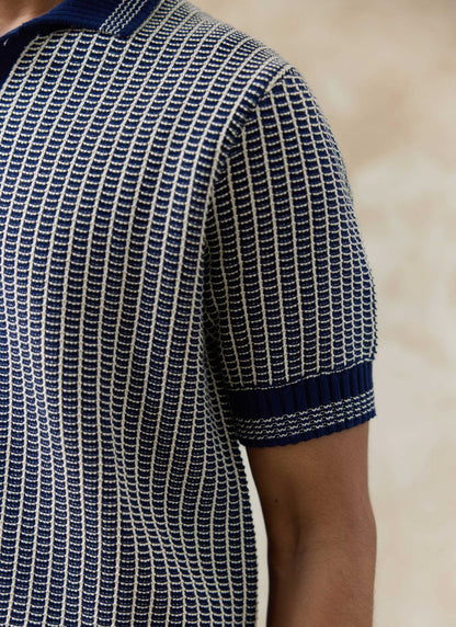 Men's Knitted Polo Shirt: Claude - Cotton - Navy Blue