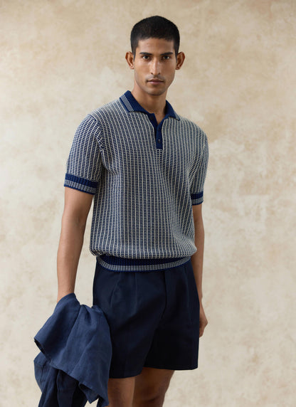 Men's Knitted Polo Shirt: Claude - Cotton - Navy Blue