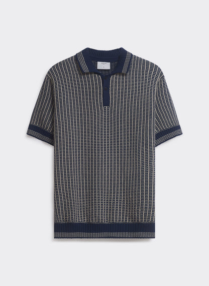 Men's Knitted Polo Shirt: Claude - Cotton - Navy Blue