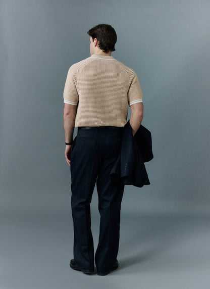 Men's Tennis Knit Polo Shirt - Cotton - Ecru Cream