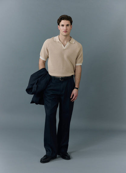 Men's Tennis Knit Polo Shirt - Cotton - Ecru Cream