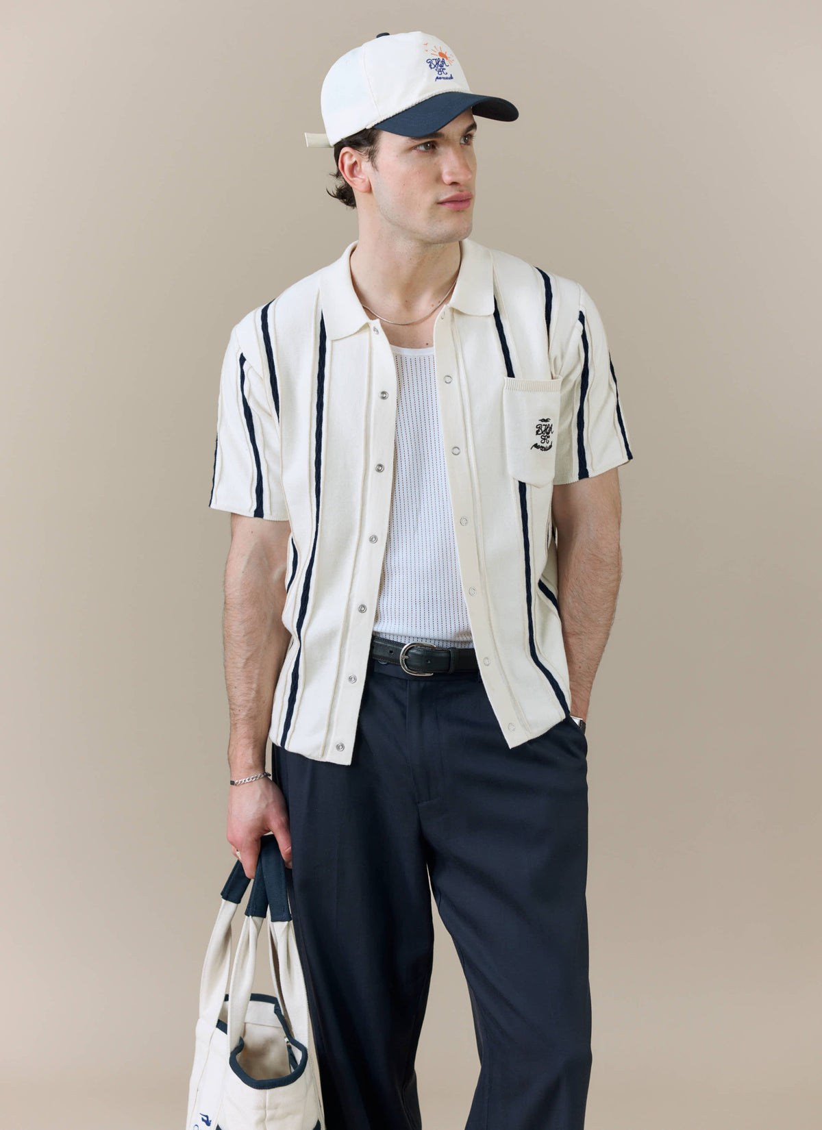 Men's Cable Stripe Knitted Shirt - Percival x Brighton & Hove Albion FC - White