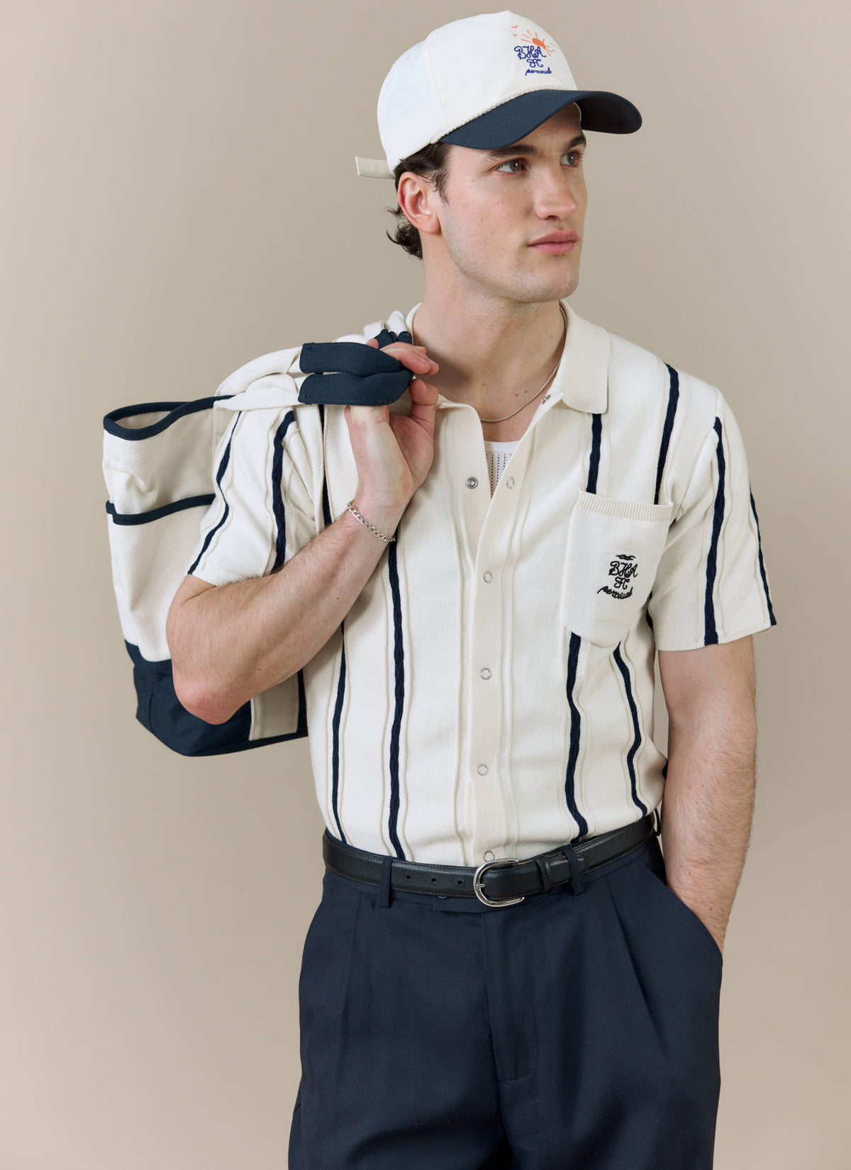 Men's Cable Stripe Knitted Shirt - Percival x Brighton & Hove Albion FC - White