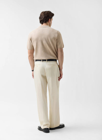 Men's Contrast Trim Knitted Shirt - Cotton - Beige