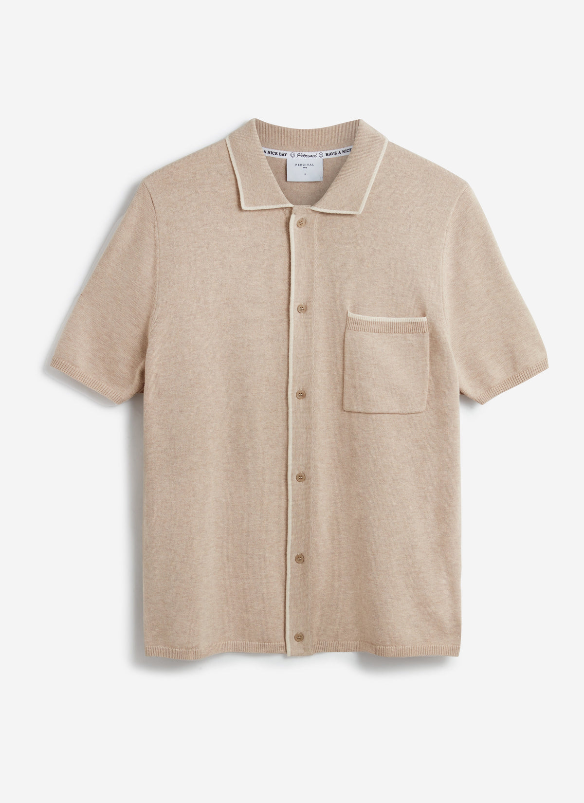 Men's Contrast Trim Knitted Shirt - Cotton - Beige