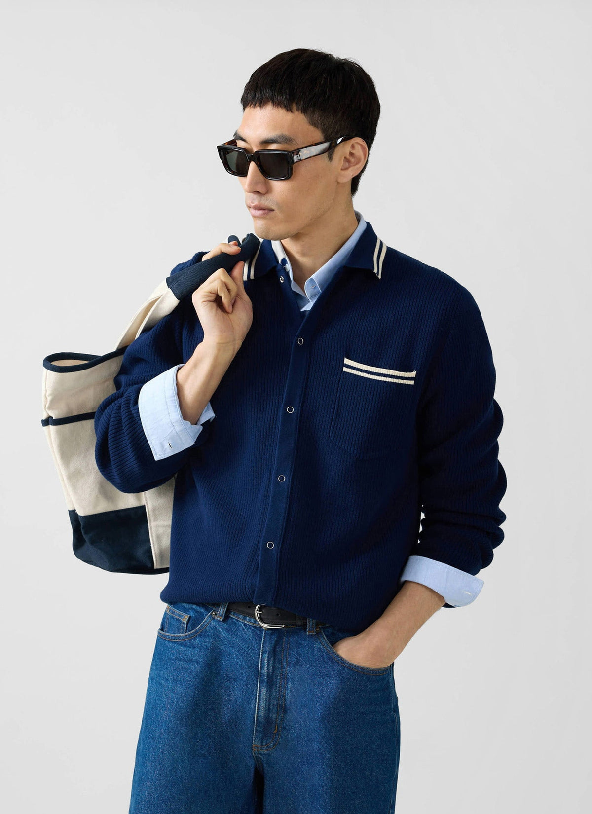 Men's Long Sleeve Knit Shirt - Pablo - Navy Blue