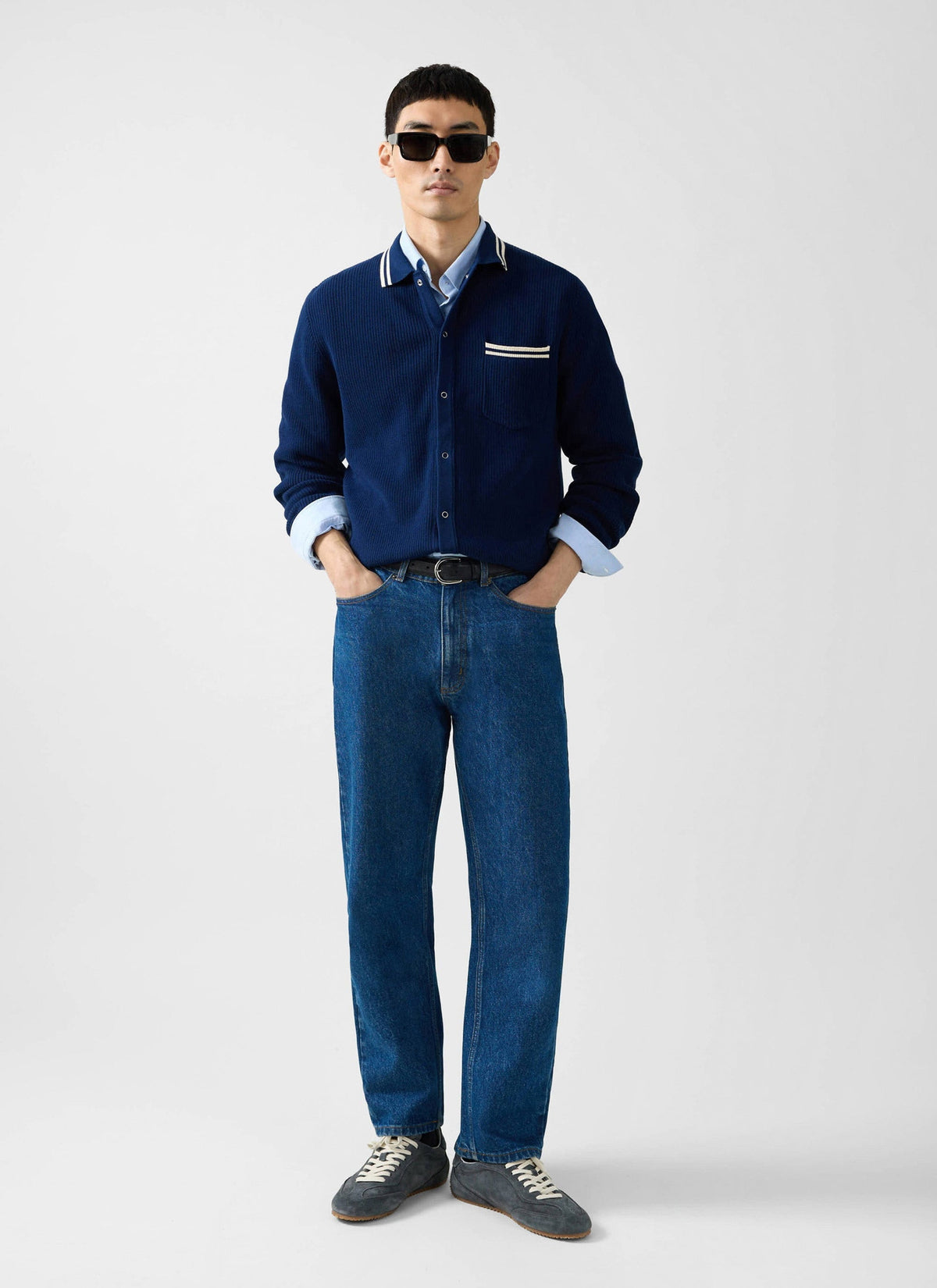 Men's Long Sleeve Knit Shirt - Pablo - Navy Blue