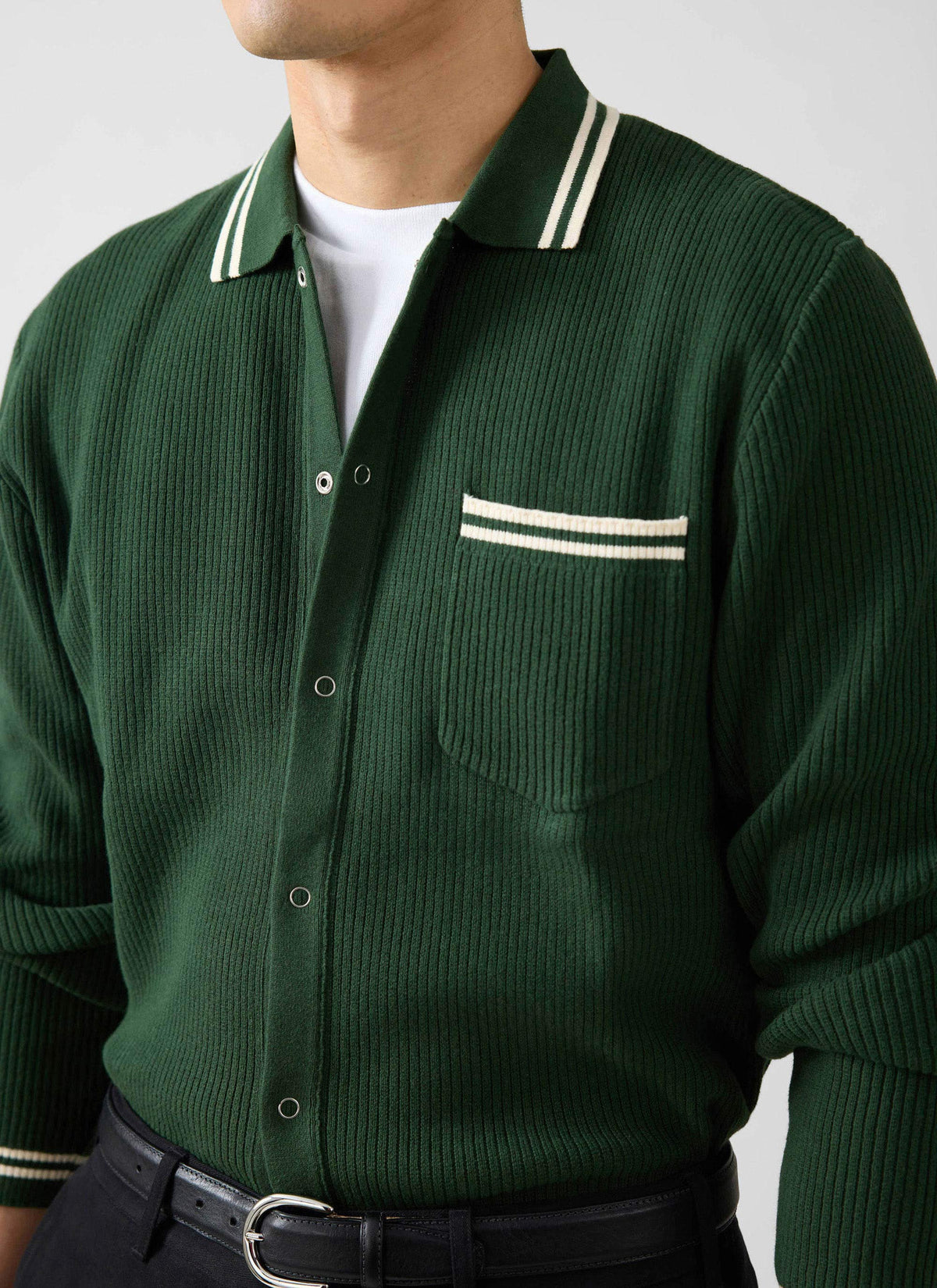 Men's Long Sleeve Knit Shirt - Pablo - Forest Green