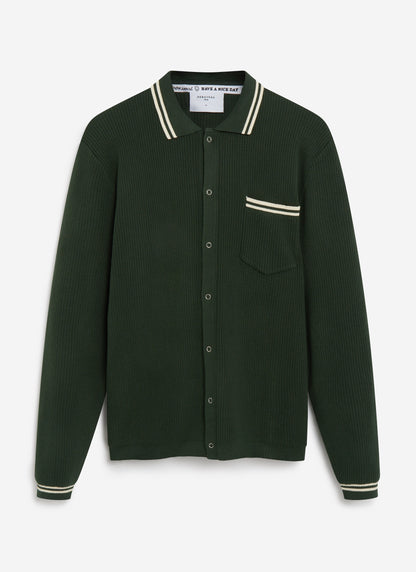 Men's Long Sleeve Knit Shirt - Pablo - Forest Green