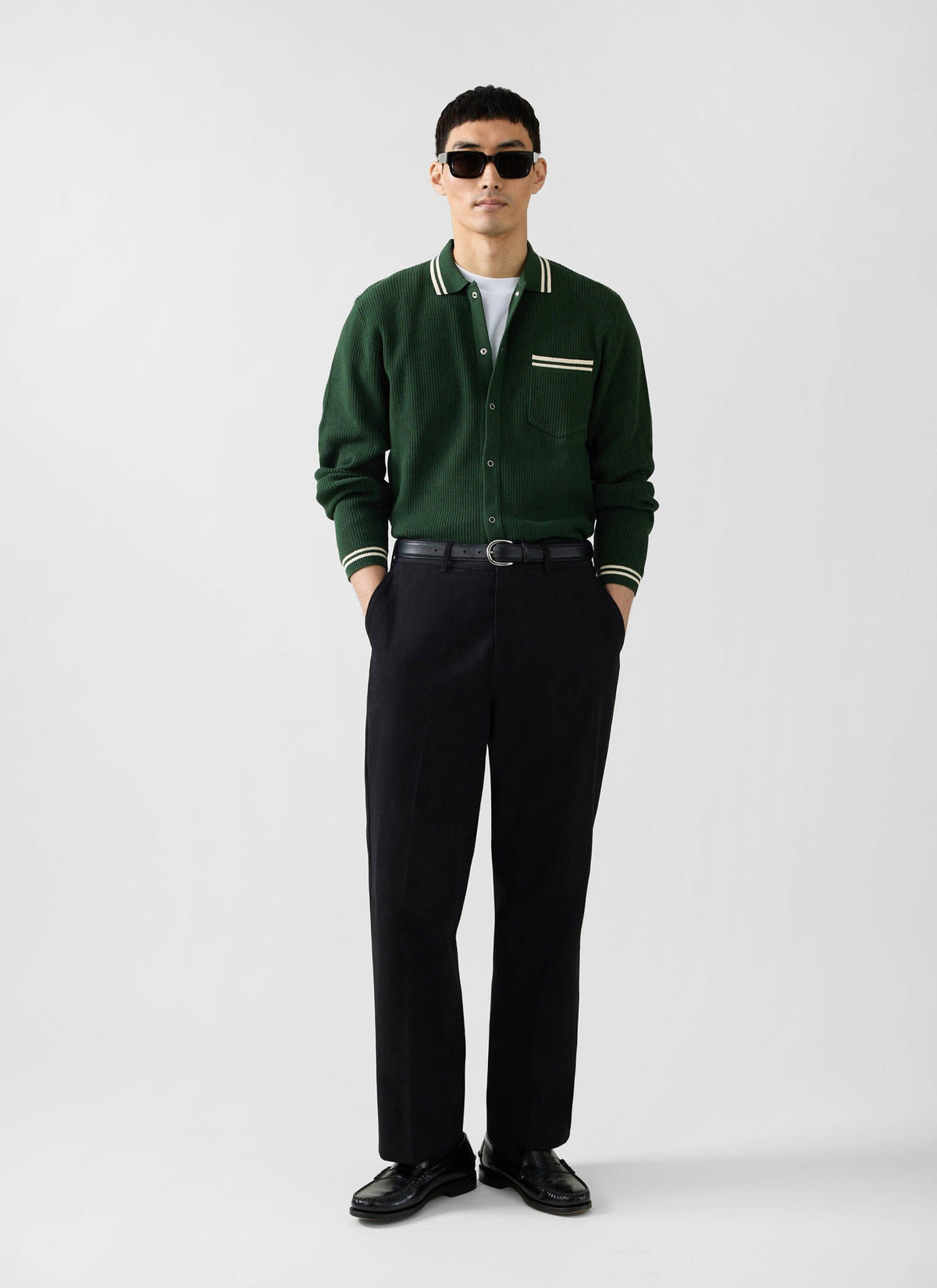 Men's Long Sleeve Knit Shirt - Pablo - Forest Green