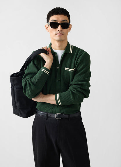 Men's Long Sleeve Knit Shirt - Pablo - Forest Green